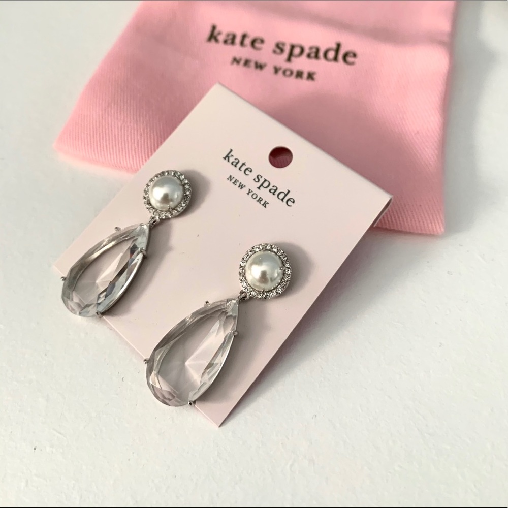 NWT Kate Spade rhodium pearl crystal earrings - Picture 4 of 7